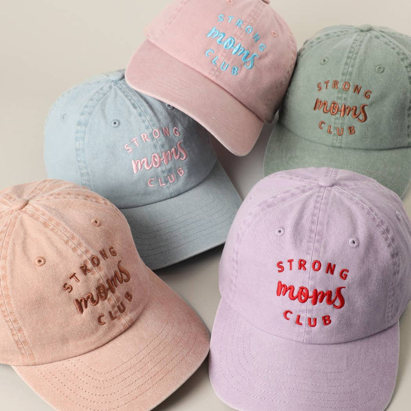 Strong Moms Club Embroidered Cotton Baseball Cap: SMOKE PINK