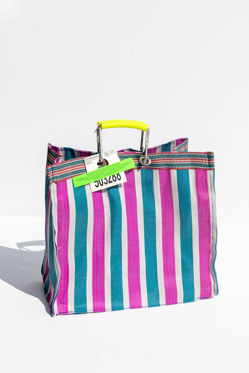 Recycled Plastic Stripe Bag - Square: Green x Red
