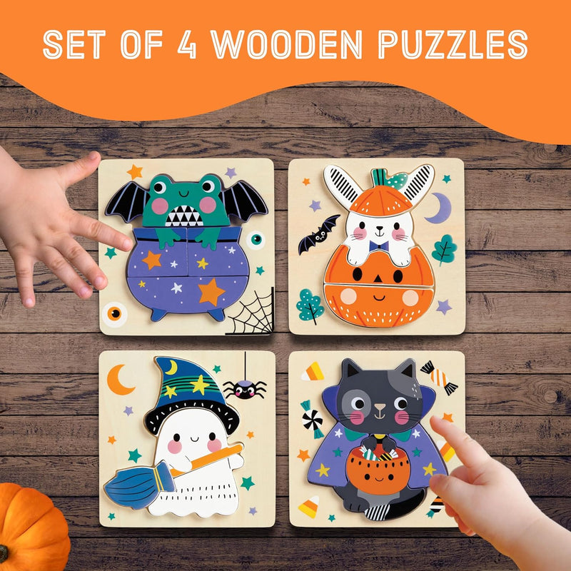 Mudpuppy Spooky Friends – Set of 4 Wooden 4 Piece Puzzles