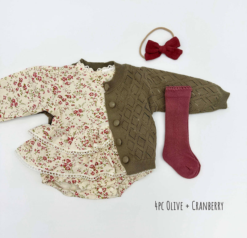 Bella Floral Romper: 2pc set (romper+bow) / 3-6 months
