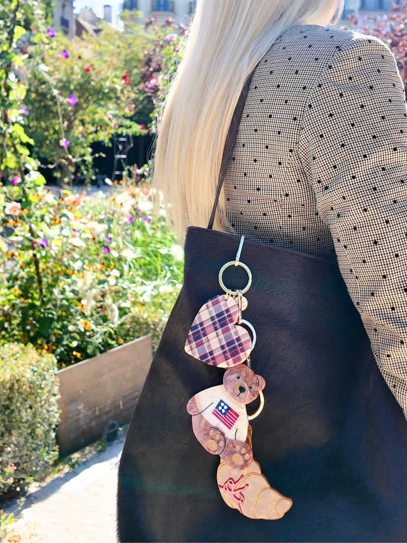 Hand-painted Americana Teddy Bear Bag Charm + Keychain