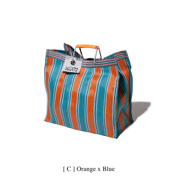 Recycled Plastic Stripe Bag - Square: Green x Red