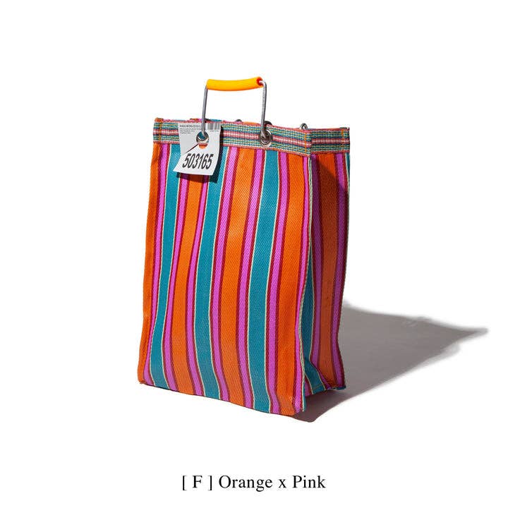 Recycled Plastic Stripe Bag - Rectangle D15: Green x Pink