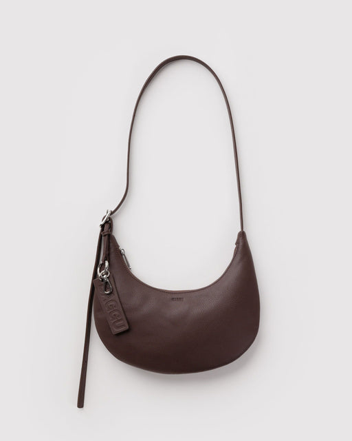 Small Recycled Leather Flat Crescent - Brown