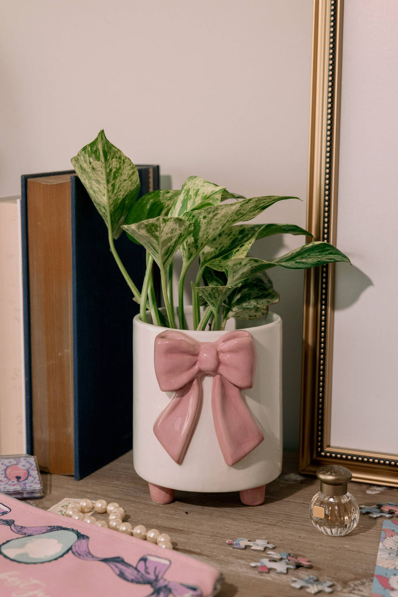 Footed Planter, Pink Bow