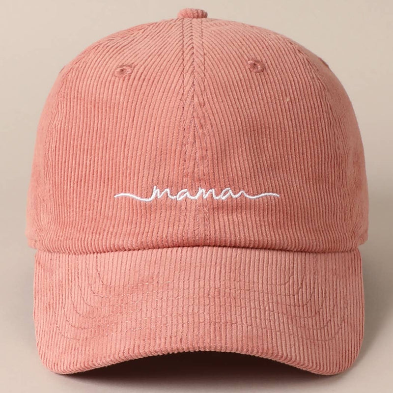 Mama Embroidered Lettering Corduroy Baseball Cap: MAUVE / ONE SIZE