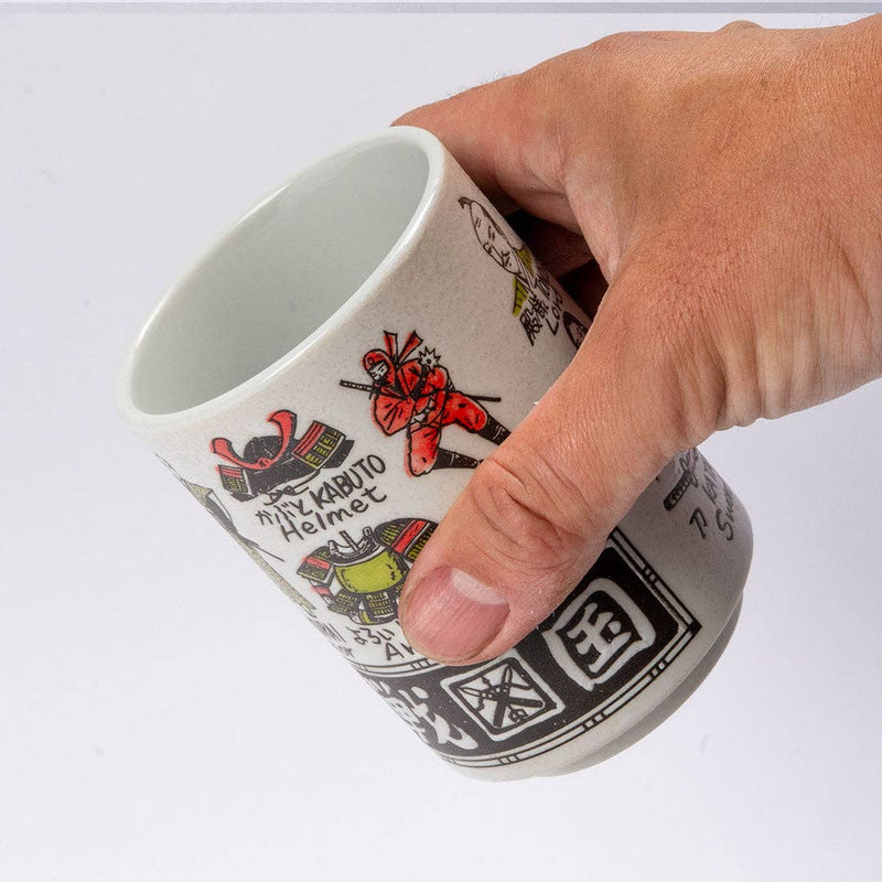 Japanese Warriors Design Yunomi Style Tea Cup Reactive Glaze 10 fl oz JP