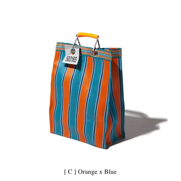 Recycled Plastic Stripe Bag - Rectangle D15: Green x Pink