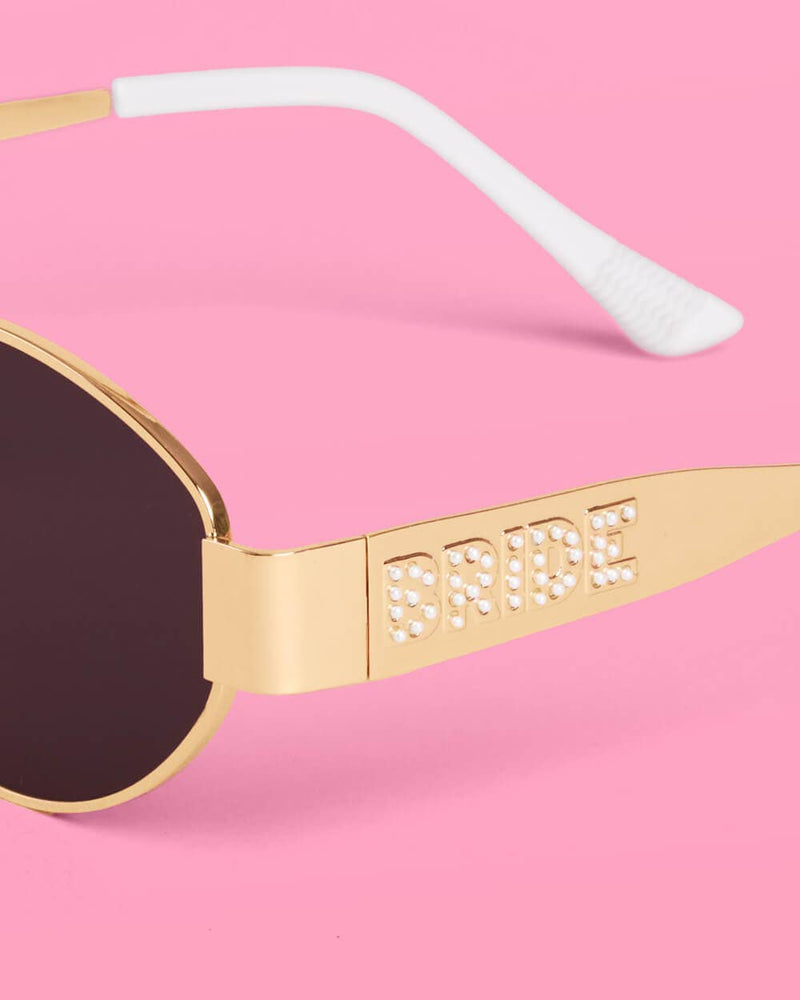 Gold Metal Bride Sunglasses | gold bride pearl bachelorette