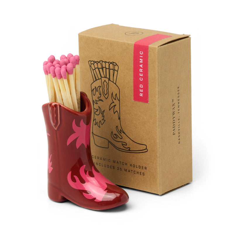 Cowboy Boot Match Holder | Red & Pink Flame
