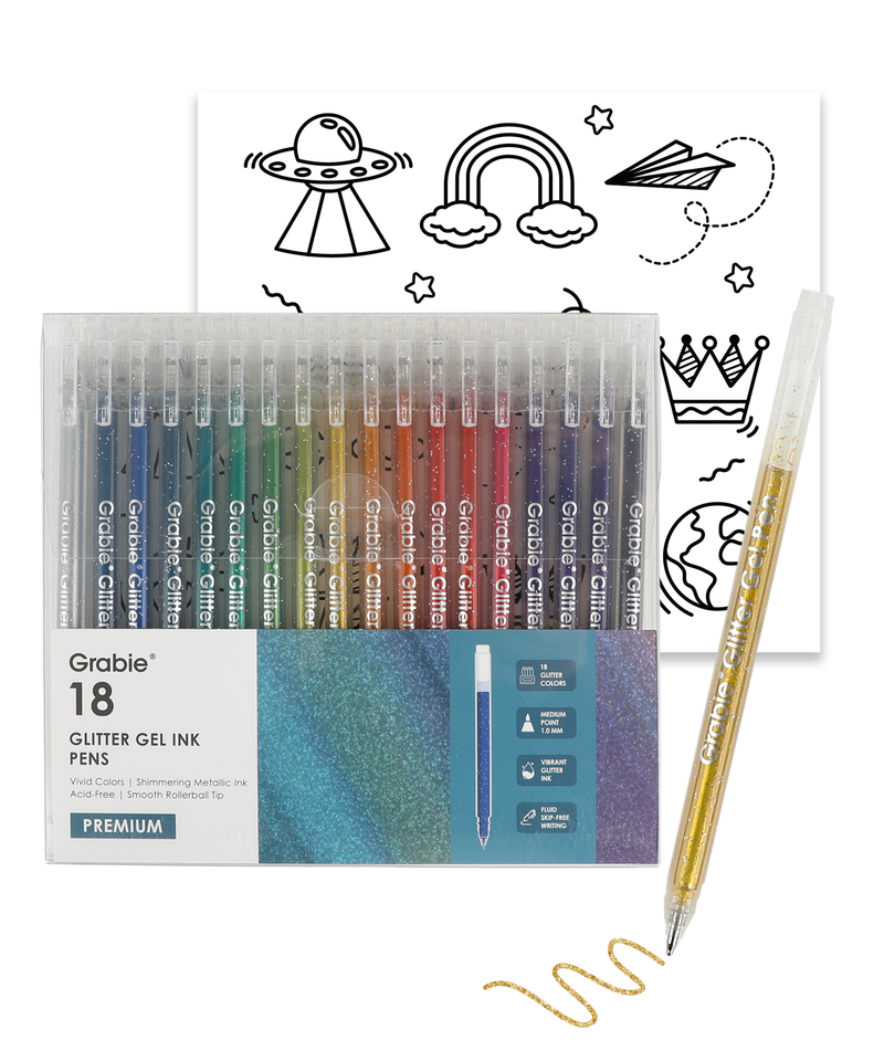 Capped Iridescent Glitter Gel Ink Pen Set Of 18