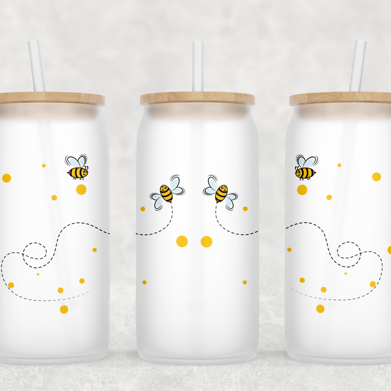 Bee Buzzin' Can Glass With Lid + Straw