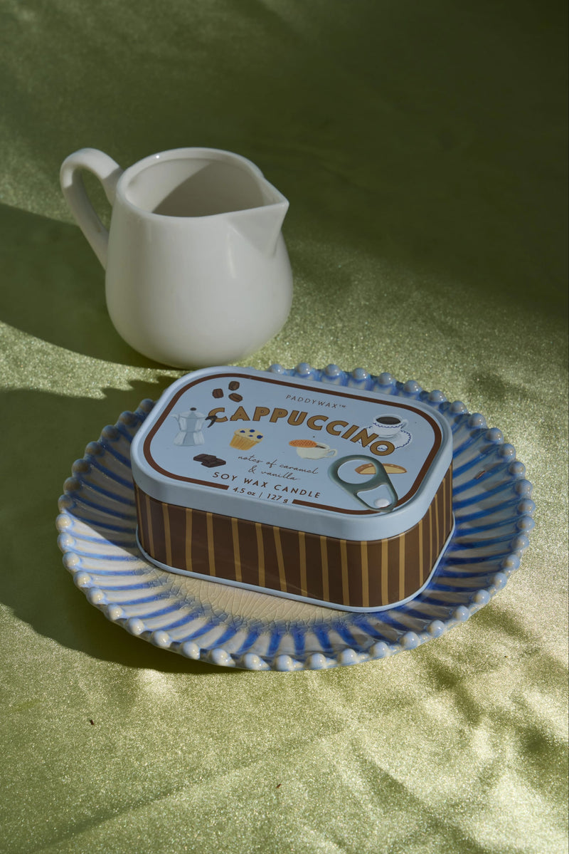 Cappuccino Bistro tin candle styled