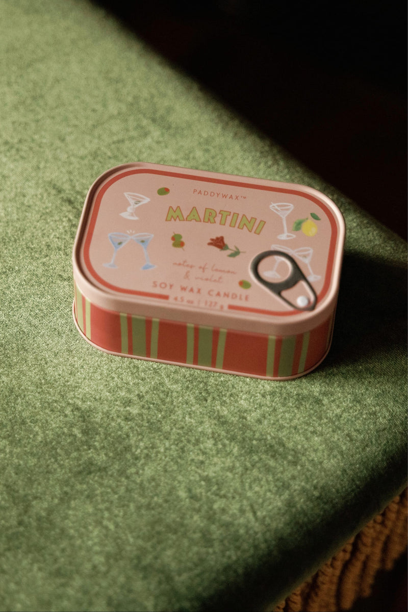 Martini Bistro tin candle styled