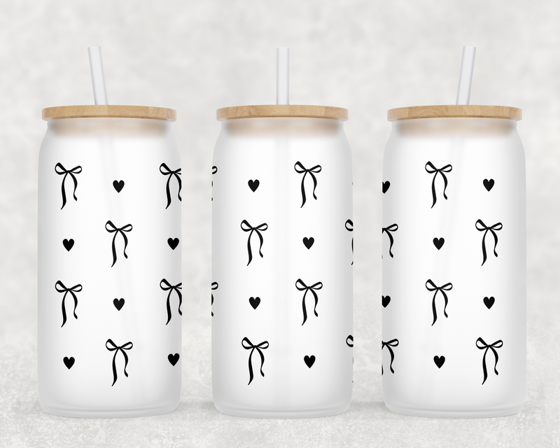 Black Bows Can Glass With Lid + Straw