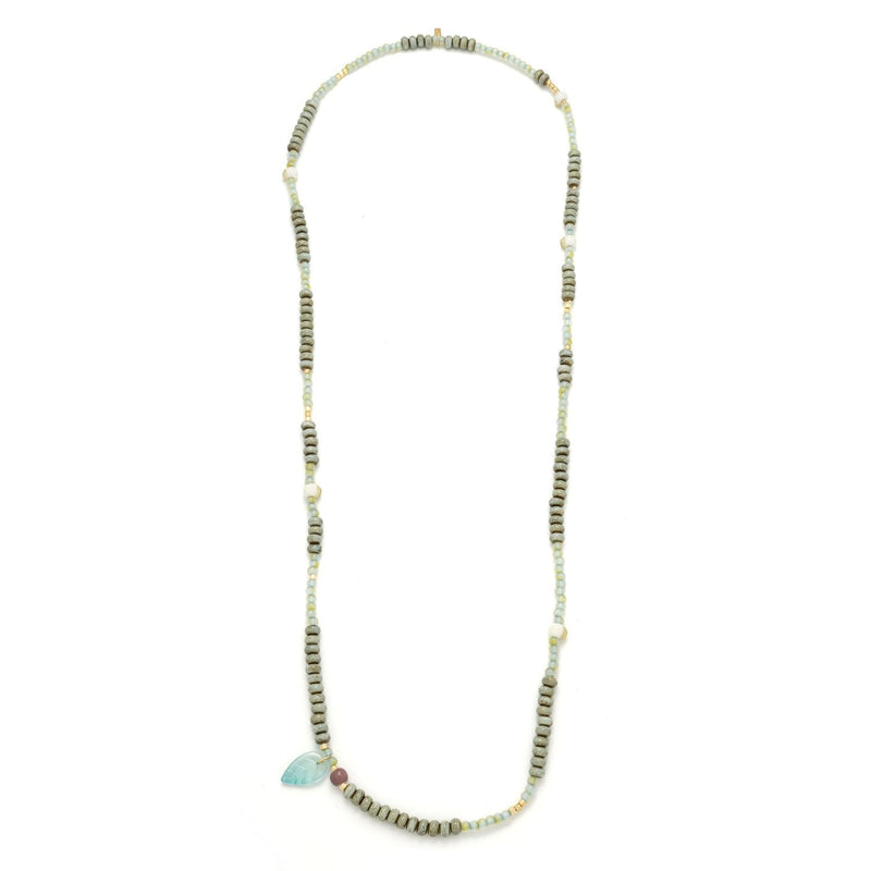 Ceramic Bead Wrap Bracelet/Necklace - Renewal/Leaf