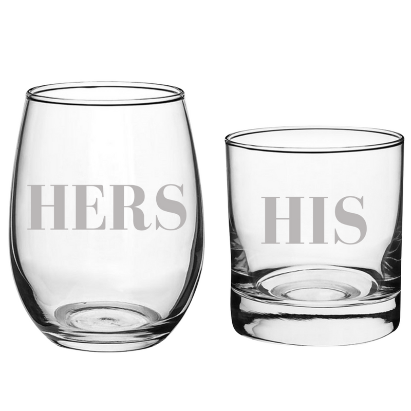 His Rocks Her Rose Glass Set
