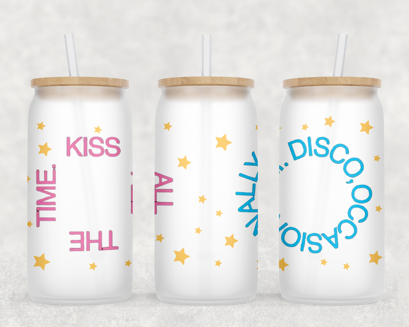 Disco Occasionally Logo Can Glass With Lid + Straw