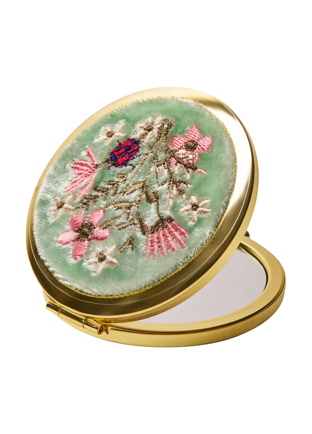 Embroidered Mirror - Aqua Bouquet