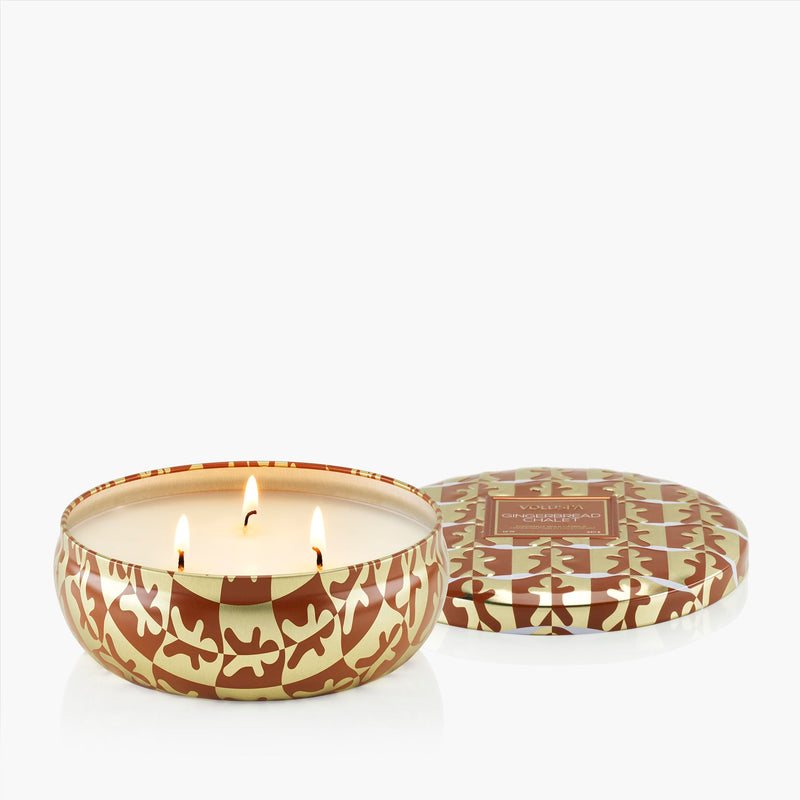 Gingerbread Chalet 3 Wick Tin Candle lid