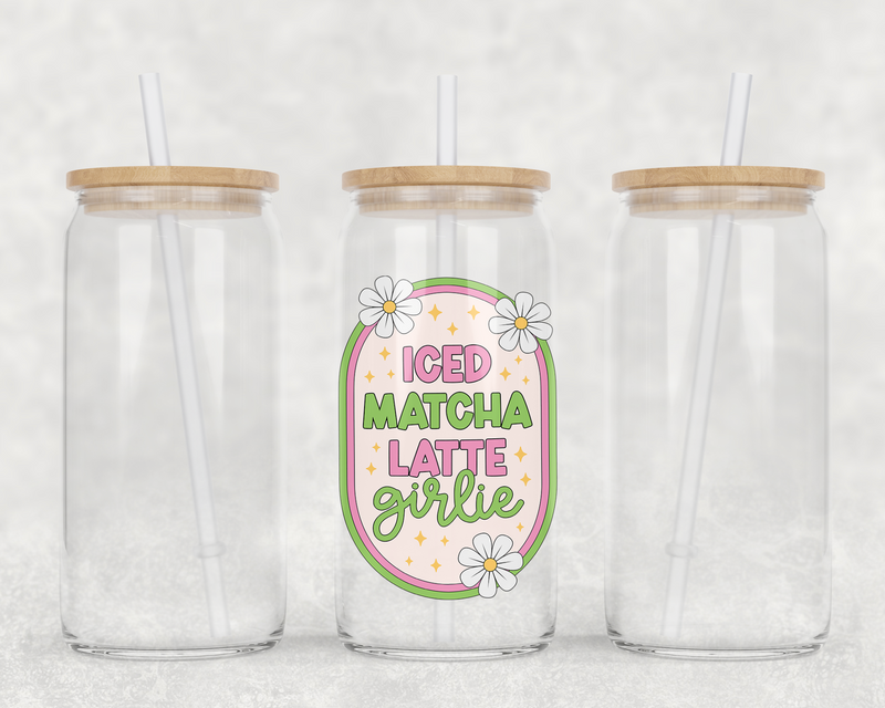 Matcha Girly Can Glass With Lid + Straw