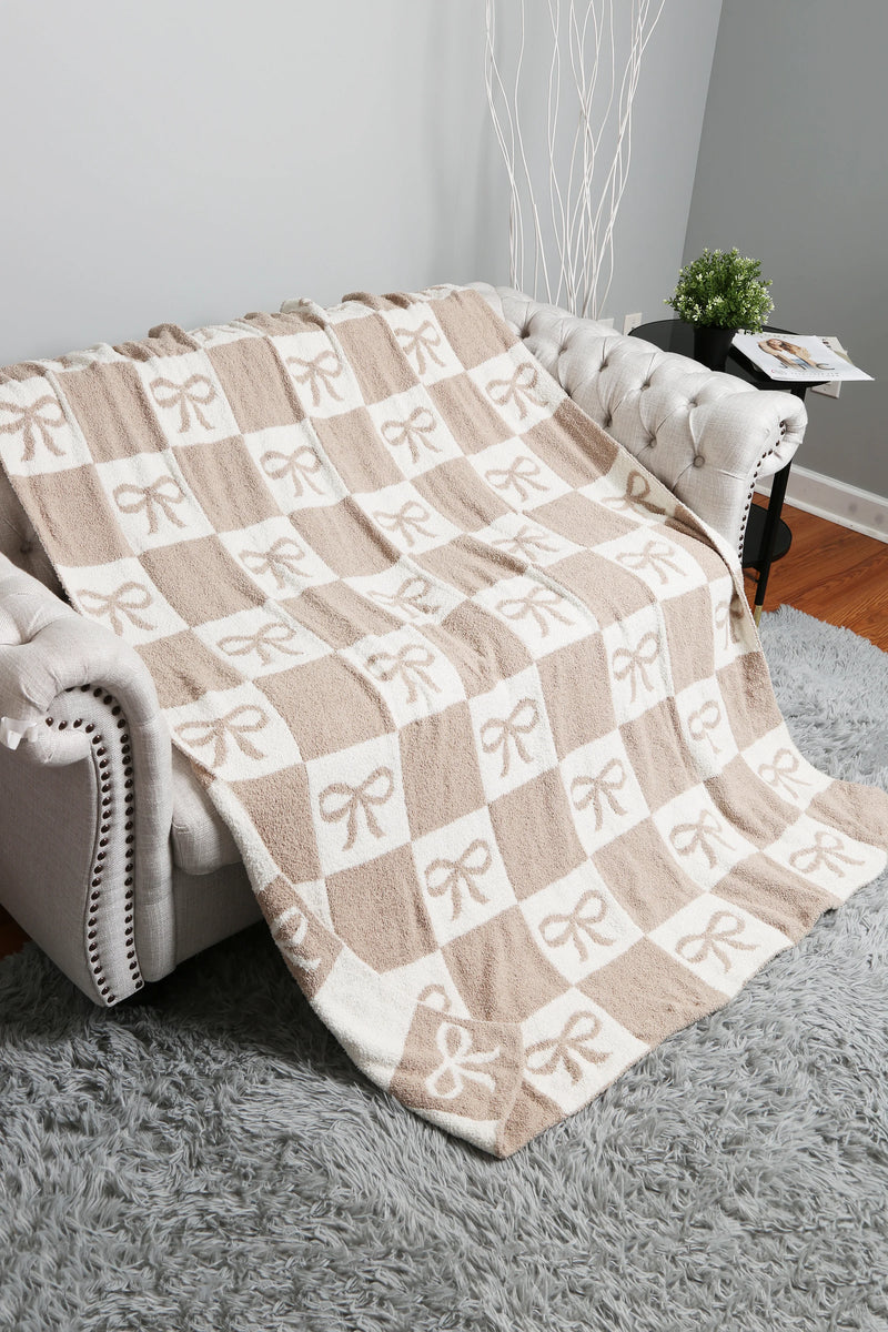 Ribbon & Checkered Pattern Luxury Soft Throw Blanket