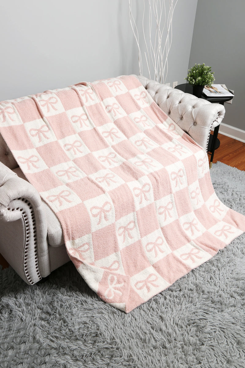 Ribbon & Checkered Pattern Luxury Soft Throw Blanket