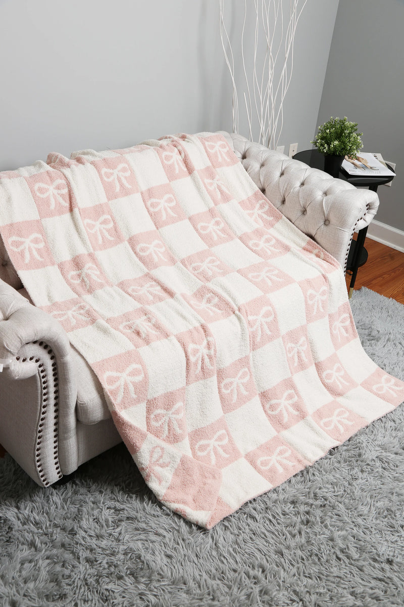 Ribbon & Checkered Pattern Luxury Soft Throw Blanket