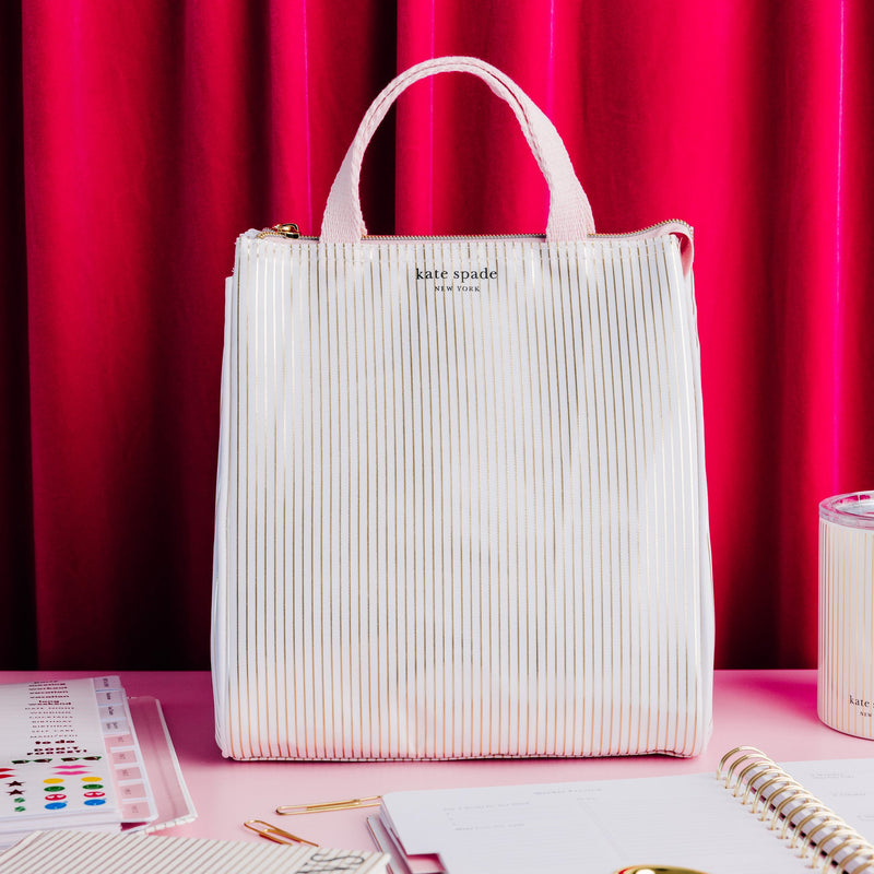 Kate Spade New York Lunch Bag, Gold Pinstripe