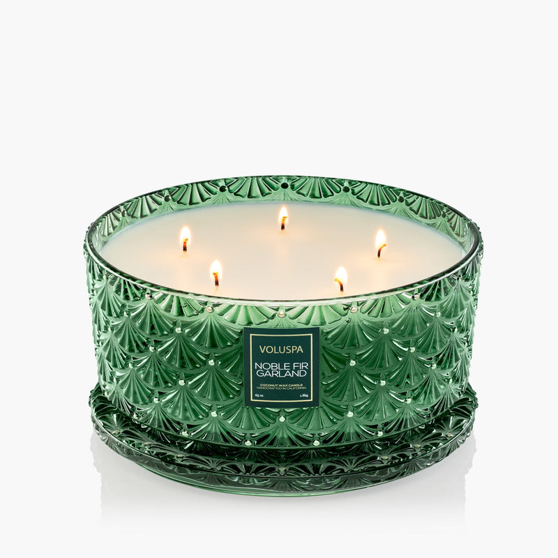 Noble Fir Garland Centerpiece Candle lid off