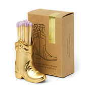 Gold metallic ceramic cowboy boot match holder