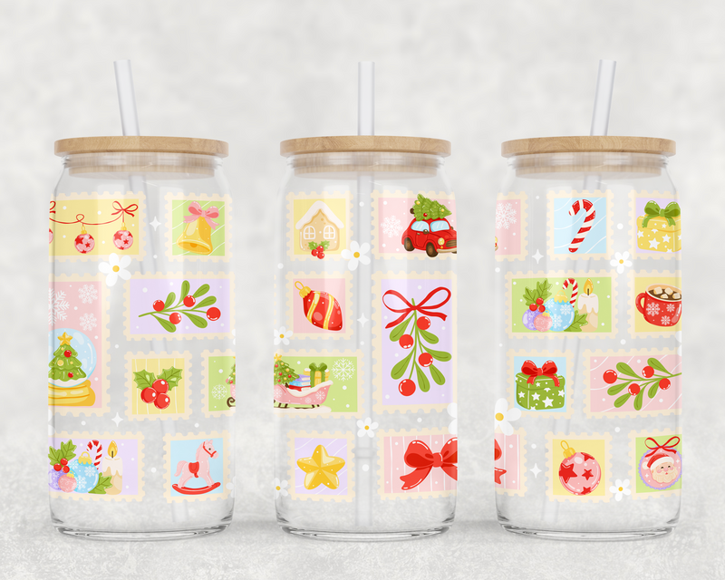 Postcards From Pinkmas Can Glass With Lid + Straw