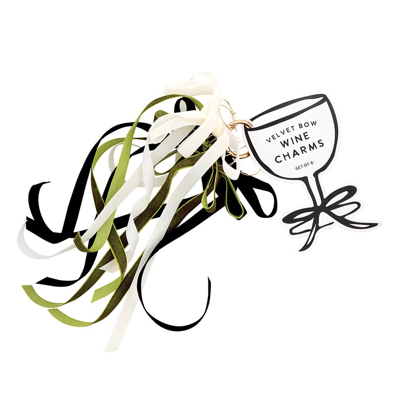 Velvet Bow Wine Charms - Green - Set of 6