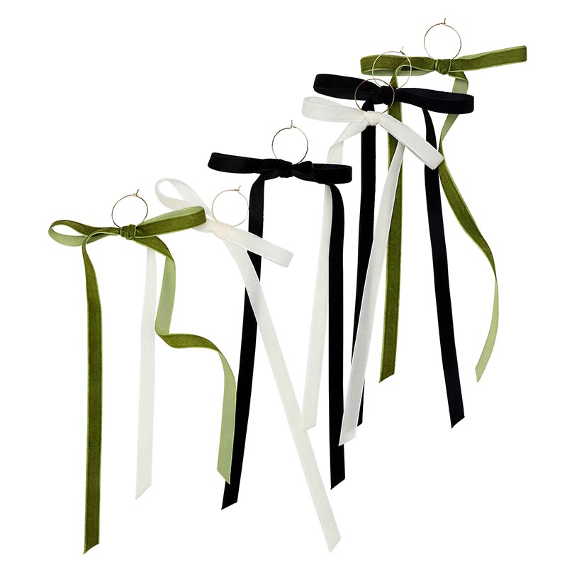Velvet Bow Wine Charms - Green - Set of 6