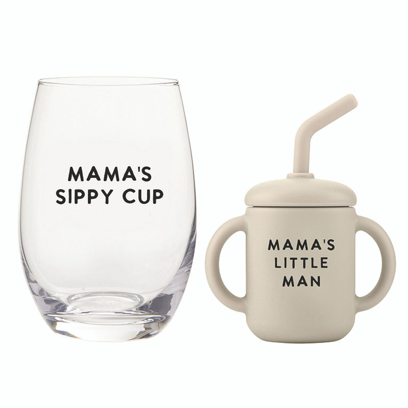 Wine Glass + Sippy Cup Set | Mama + Lil Man