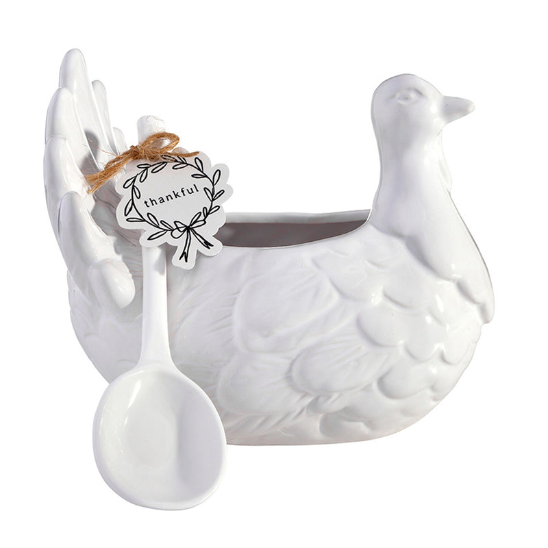 Ceramic Turkey Gravy Boat + Spoon