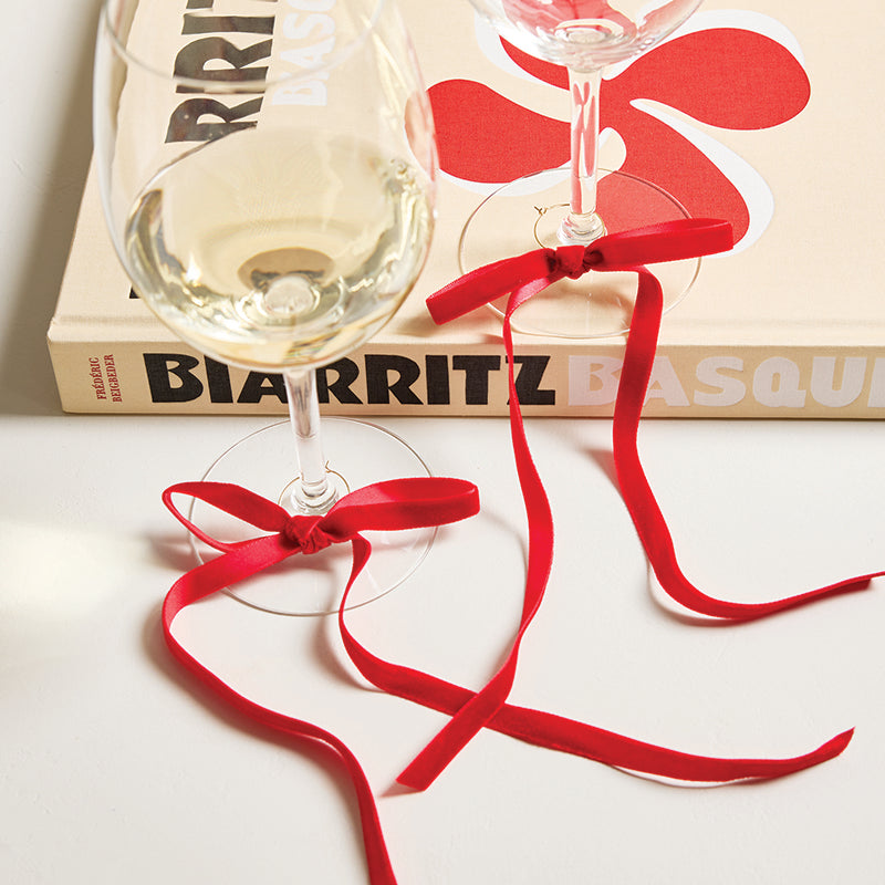 Velvet Bow Wine Charms - Red - Set of 6
