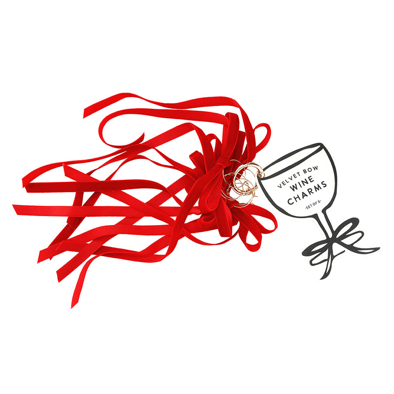 Velvet Bow Wine Charms - Red - Set of 6