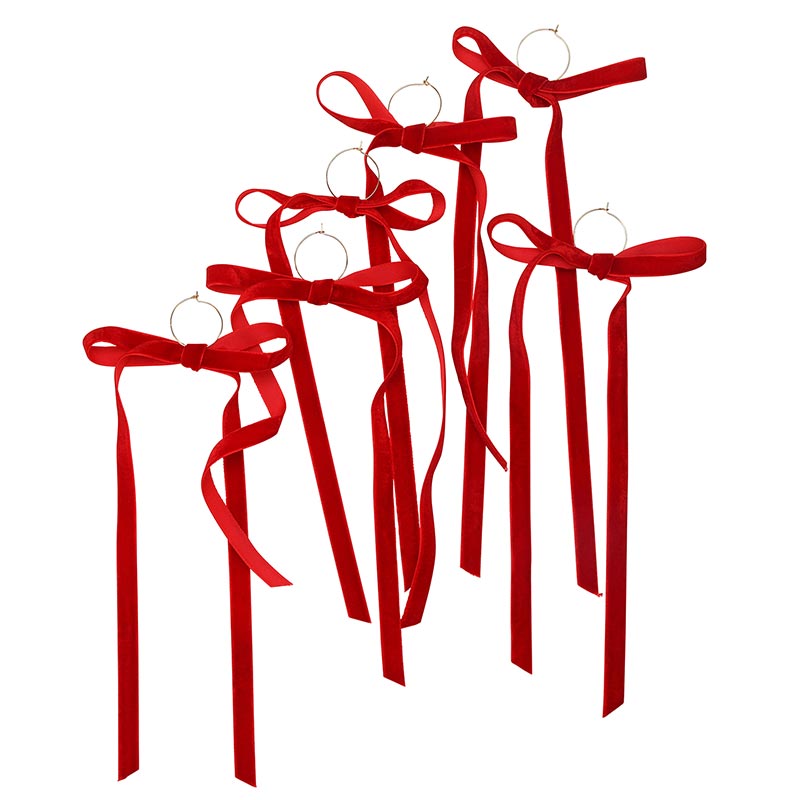 Velvet Bow Wine Charms - Red - Set of 6