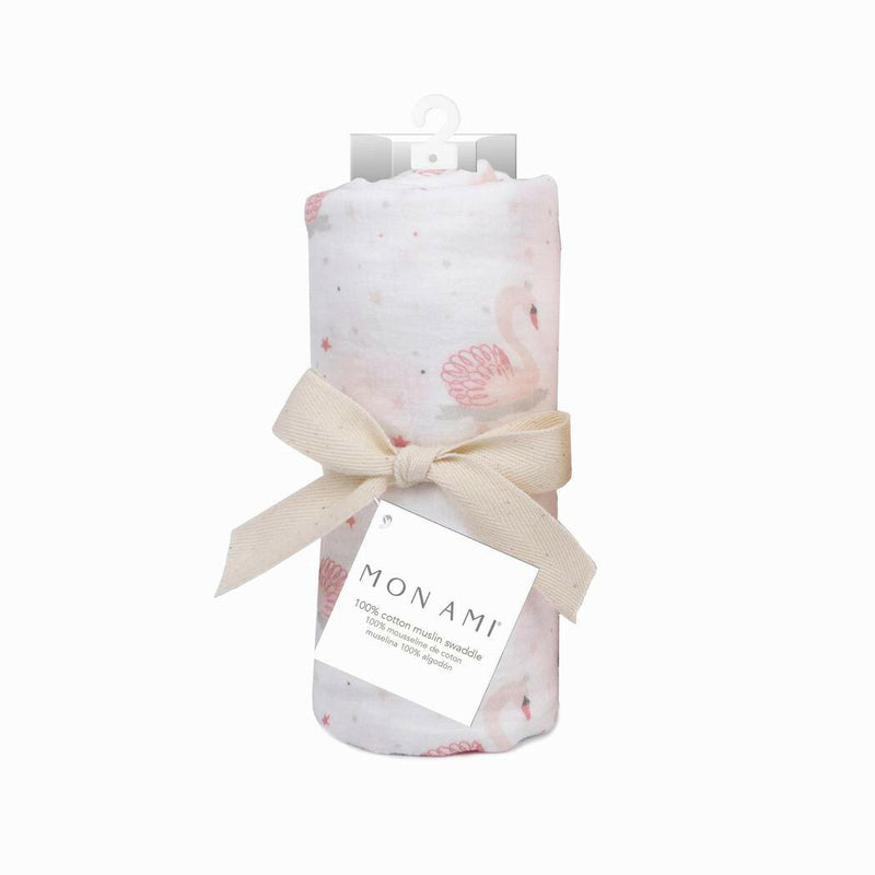 Mon Ami French Swan cotton muslin swaddle blanket