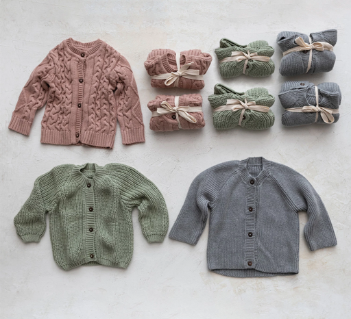 Cotton Knit Baby Sweater w/ Wood Buttons - LOCAL FIXTURE