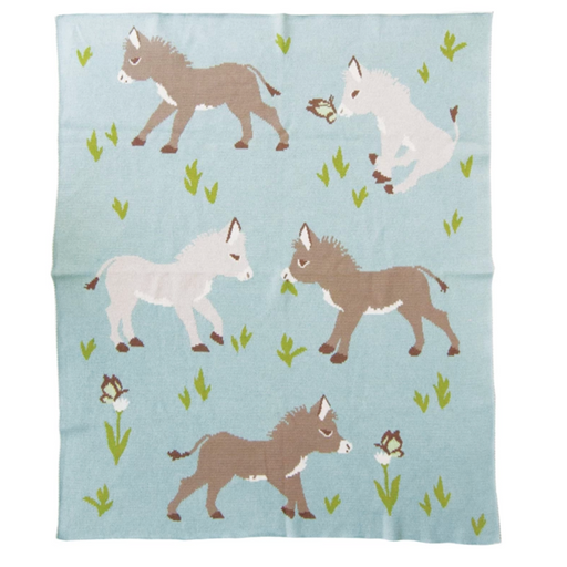 Cotton Knit Baby Blanket w/ Donkeys & Flowers - LOCAL FIXTURE