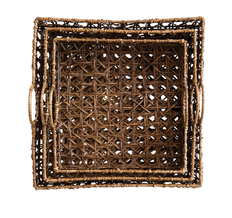 Decorative Hand-Woven Rattan Trays w/ Handles - LOCAL FIXTURE