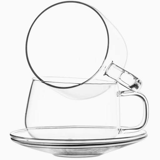 Clear Lightweight Glass Tea Coffee Cup Saucer 10.1 oz - LOCAL FIXTURE