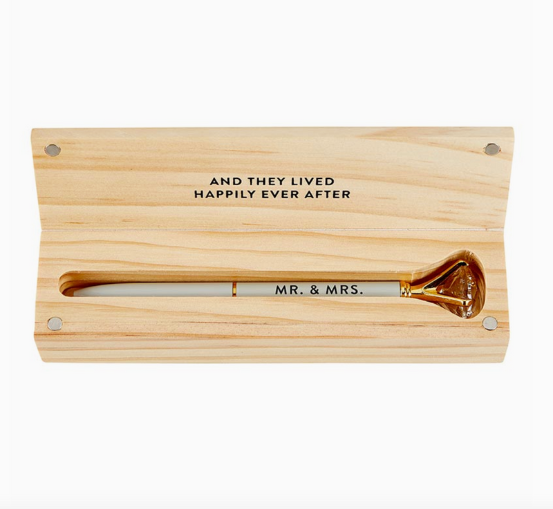 Wood Box with Gem Pen | Mr. & Mrs.