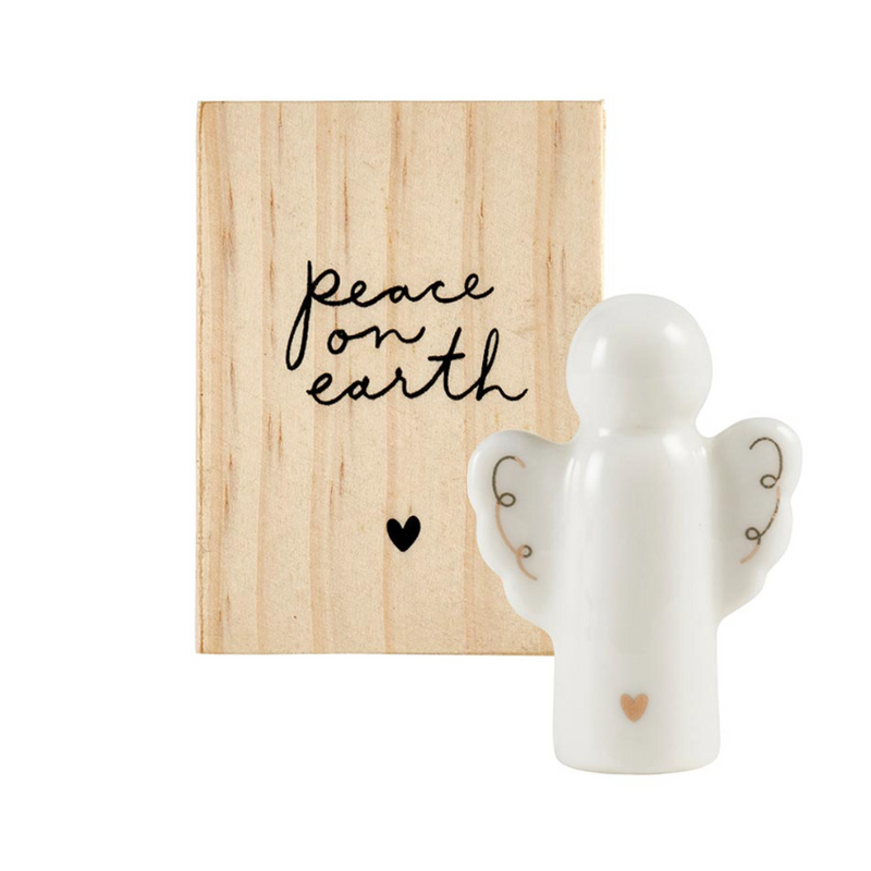 Ceramic Figurine Pine Wood Box - Angel