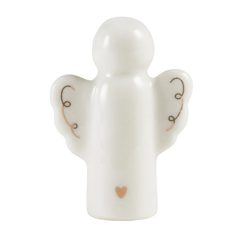 Ceramic Figurine Pine Wood Box - Angel