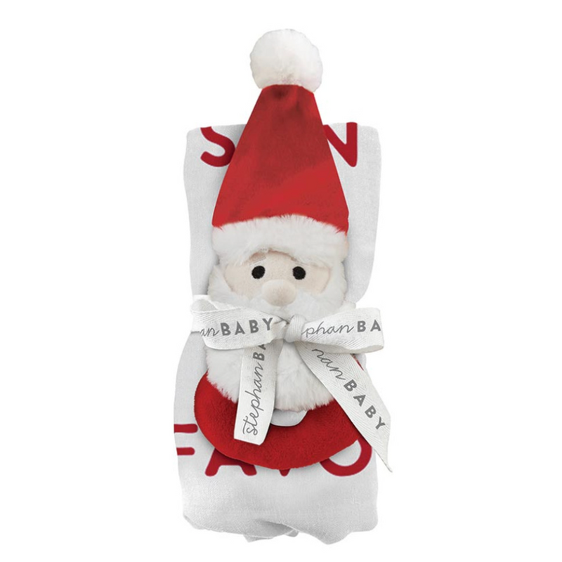 Swaddle Blanket + Plush Santa Rattle