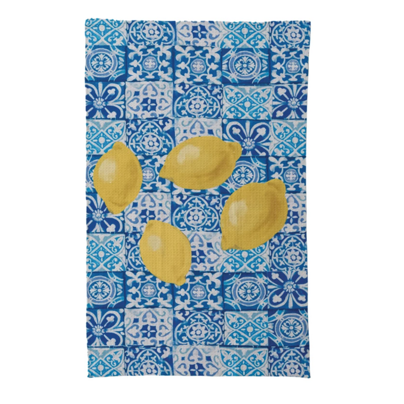 Printed Recycled Microfibre Tea Towel | Tile Pattern & Lemons