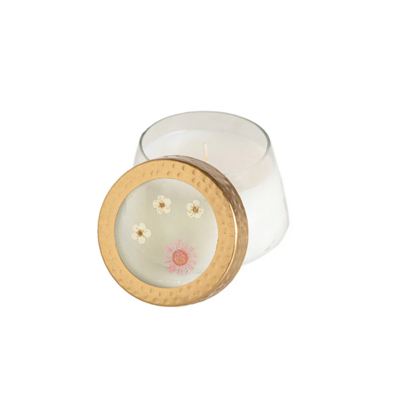Apricot Rose Small Pressed Floral Candle